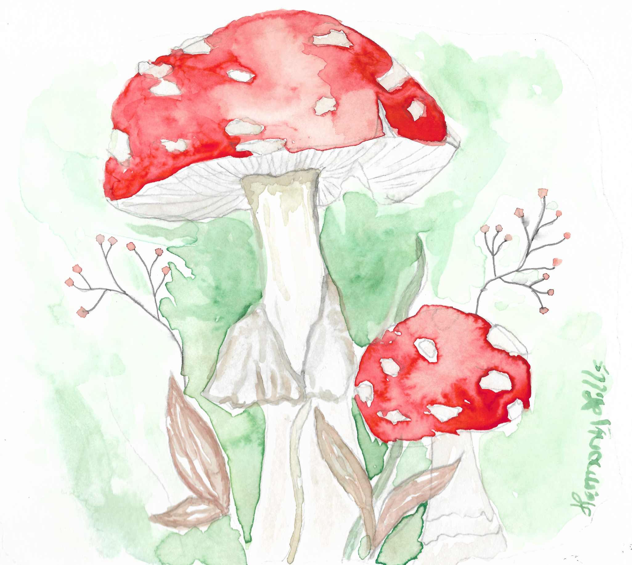 Aquarell Herbstmotiv "Das Glücksbringer-Duett" - A6 Postkarte