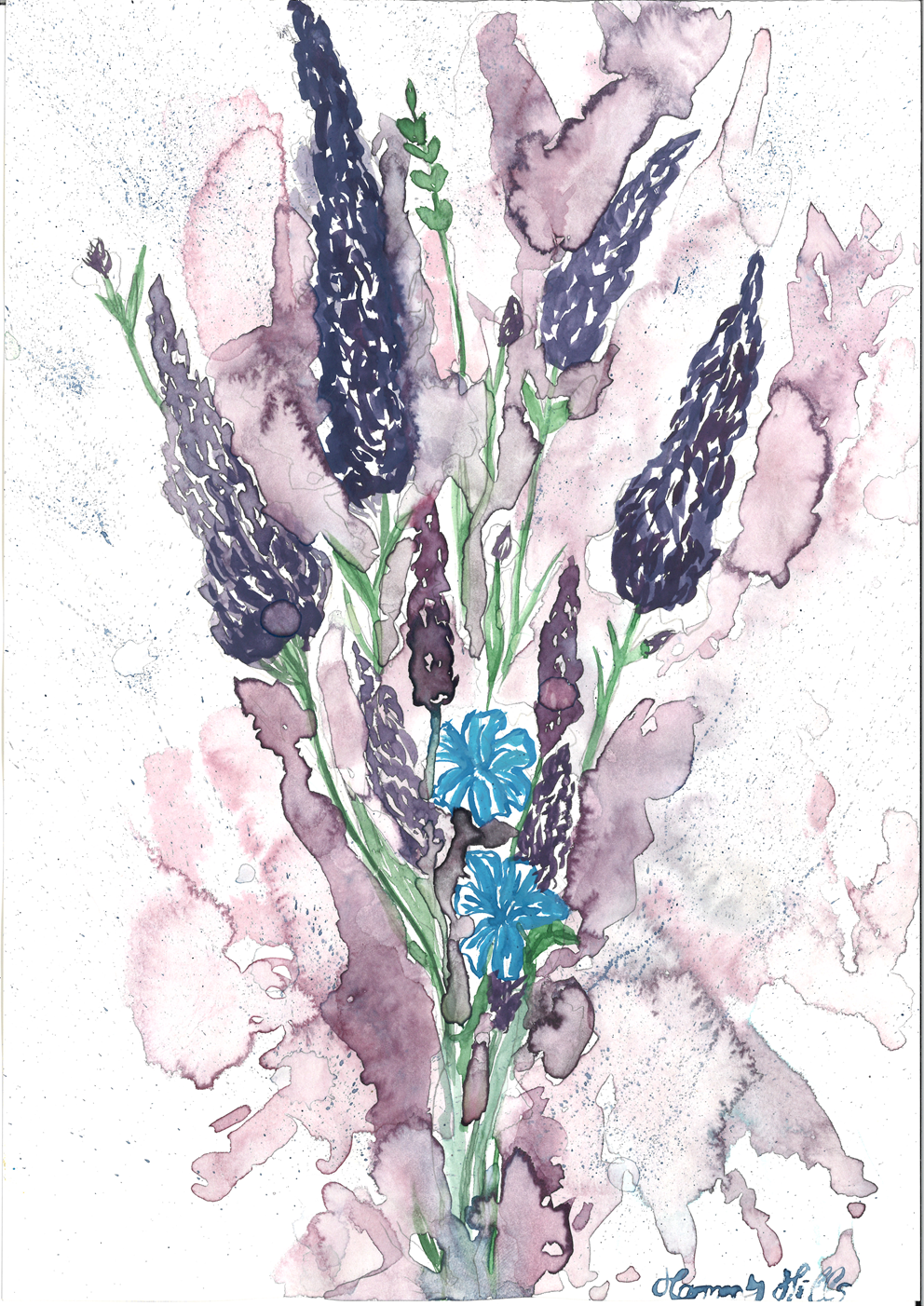 Aquarell-Bild Lavendel A4 Größe